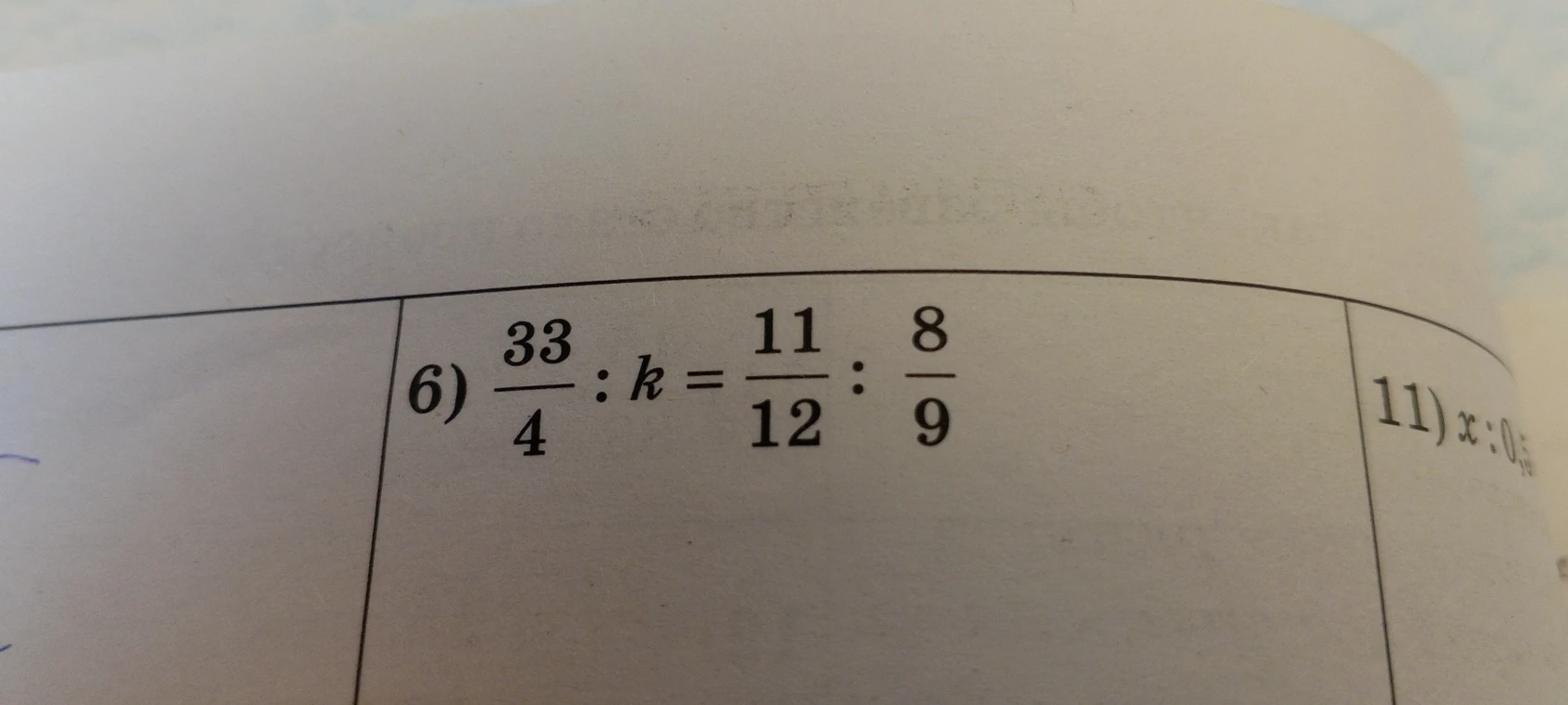 Решите уравнение 33/4 : k = 11/12 : 8/9