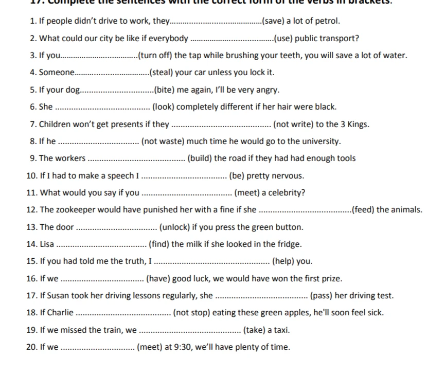 Complete the sentences with the correct form of the verbs in brackets.