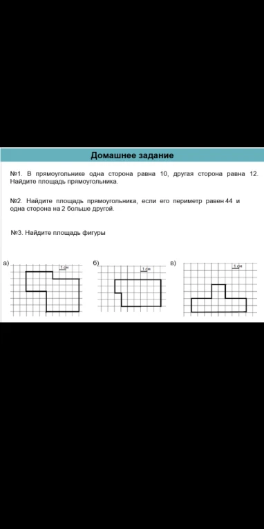 В прямоугольнике одна сторона равна 10, другая сторона равна 12. Найдите площадь прямоугольника.