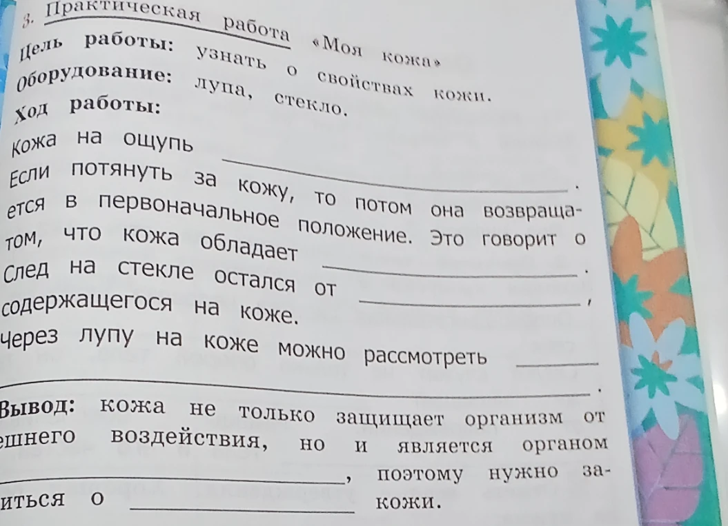 Практическая работа «Моя кожа». Цель работы: узнать о свойствах кожи.