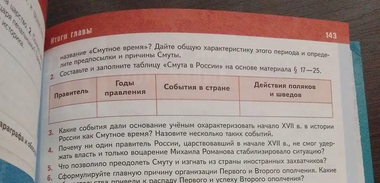 Составьте и заполните таблицу «Смута в России» на основе материала § 17–25.