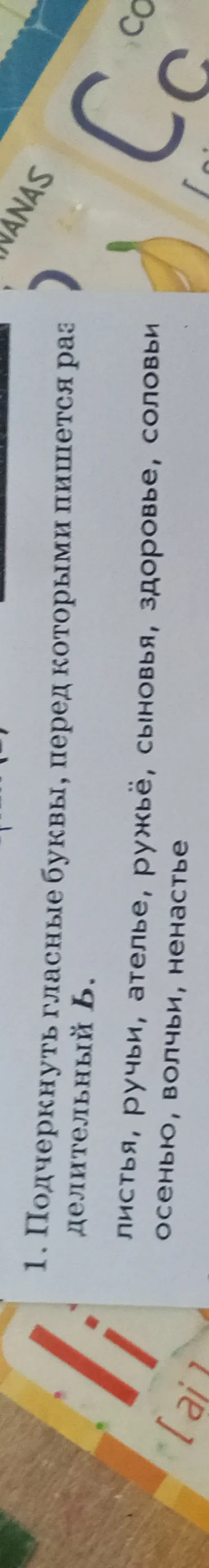 Подчеркнуть гласные буквы, перед которыми пишется разделительный Ь.
