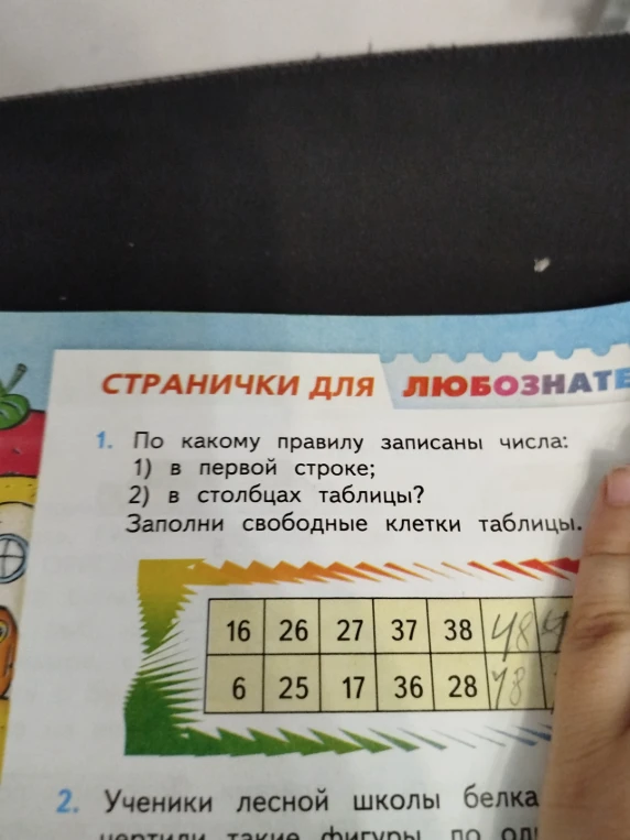 По какому правилу записаны числа: 1) в первой строке; 2) в столбцах таблицы? Заполни свободные клетки таблицы.