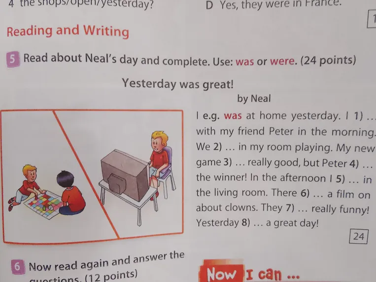 Read about Neal's day and complete. Use: was or were.