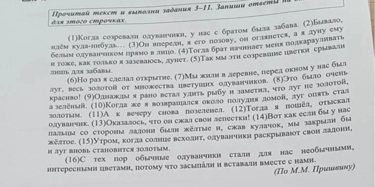 Прочитай текст и выполни задания 3–11. Запиши ответы. Создай план из трёх пунктов.