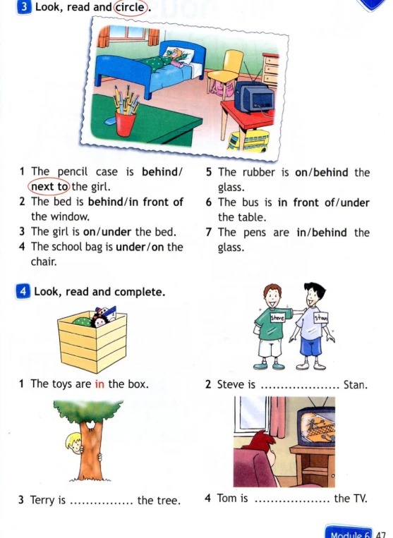 Look, read and circle. Look, read and complete.