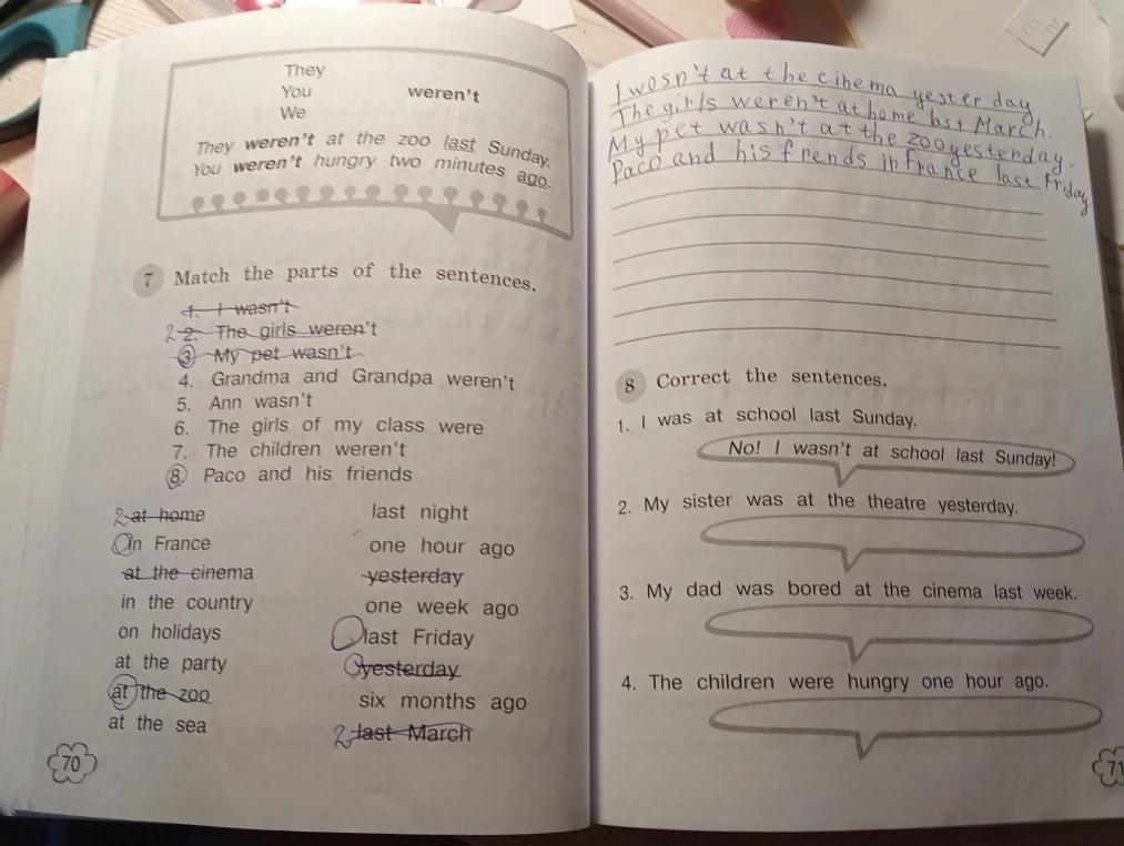 Match the parts of the sentences. Correct the sentences.