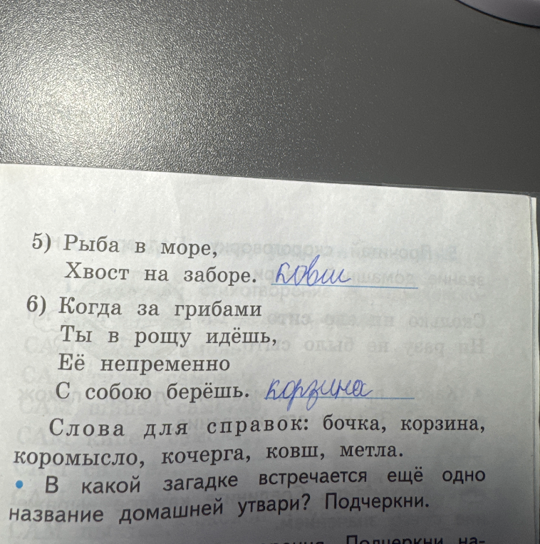В какой загадке встречается ещё одно название домашней утвари? Подчеркни.