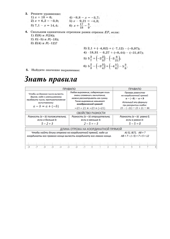 Решите уравнение: 1) x + 18 = 6; 2) x + 6,2 = -3,9; 3) 7,1 - x = 14,4...