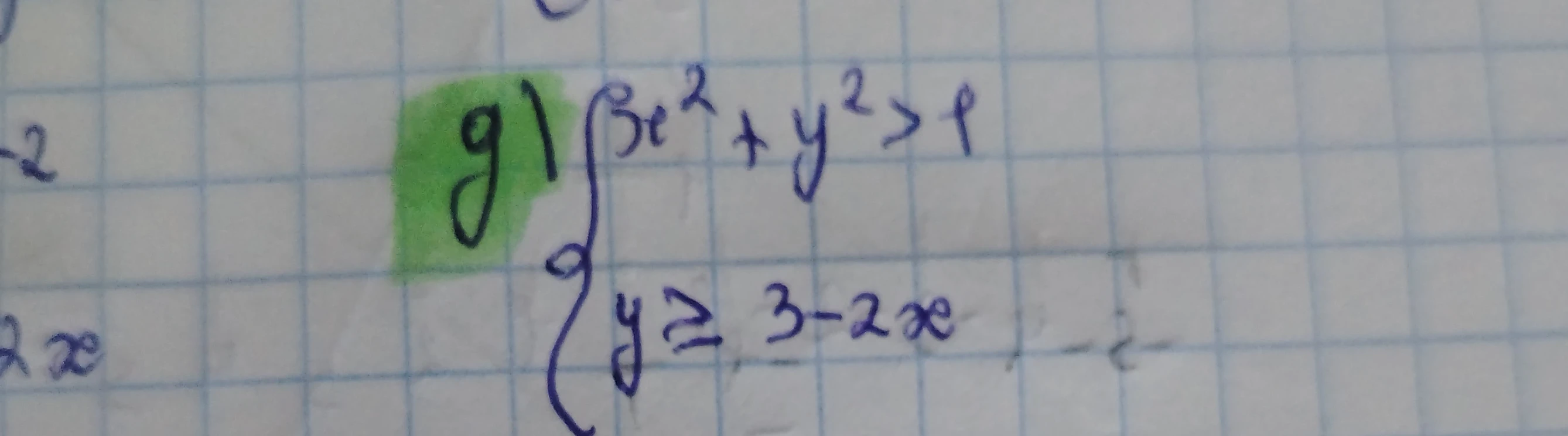 Решите систему неравенств x^2 + y^2 > 1 и y >= 3 - 2x