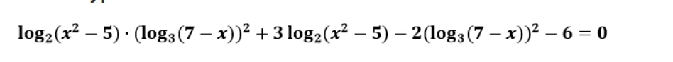 Решите уравнение log2(x² - 5) * (log3(7 - x))² + 3 log2(x² - 5) - 2 (log3(7 - x))² - 6 = 0