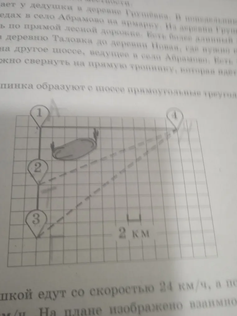 Сколько километров проедут Гриша с дедушкой от деревни Таловка до села Абрамово, если они поедут по шоссе через деревню Новая?