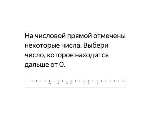 На числовой прямой отмечены некоторые числа. Выбери число, которое находится дальше от 0.