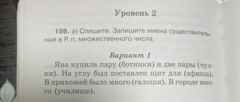Спишите. Запишите имена существительные в Р. п. множественного числа.