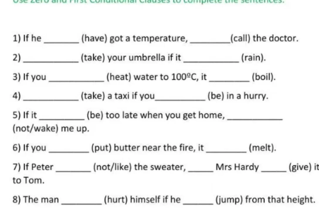 Use Zero and First Conditional Clauses to complete the sentences.