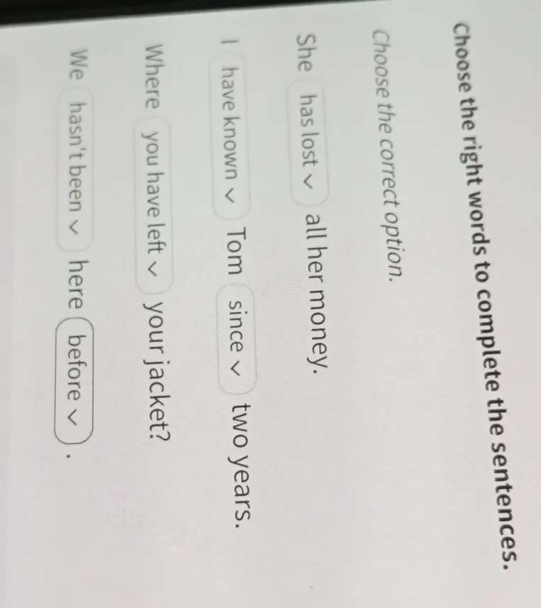 Choose the right words to complete the sentences.