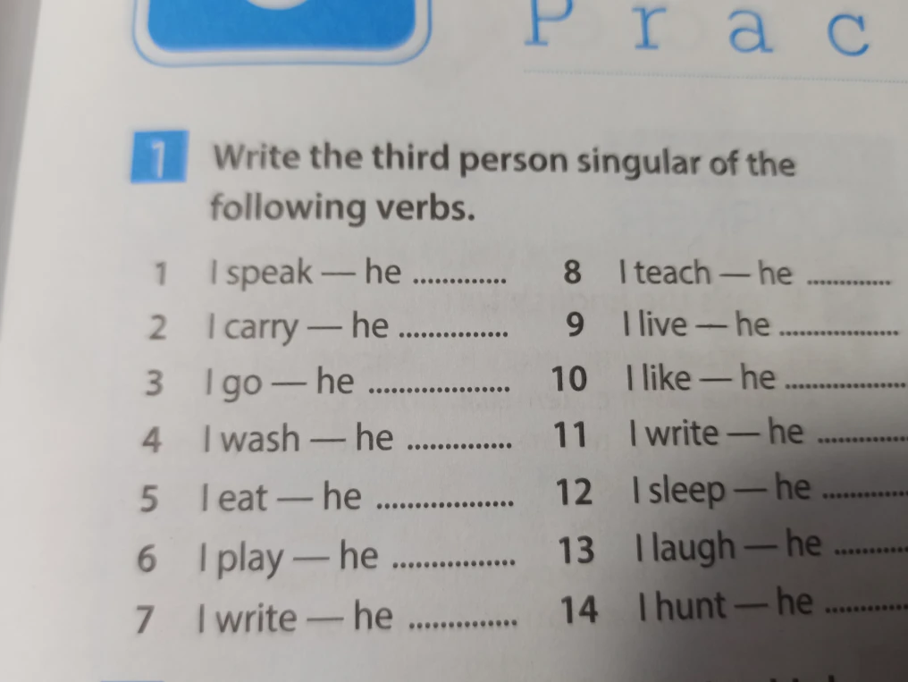 Write the third person singular of the following verbs.