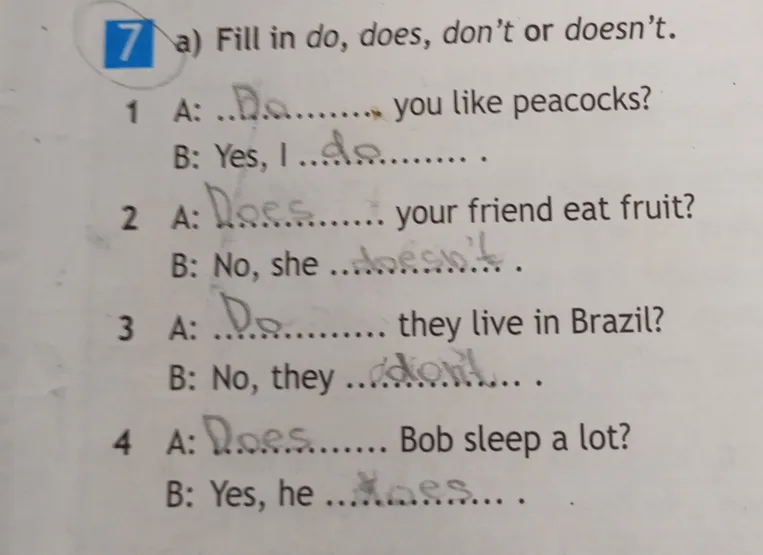 Fill in do, does, don't or doesn't.