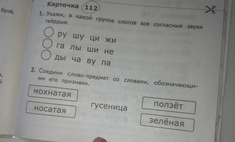 Укажи, в какой группе слогов все согласные звуки твёрдые.
