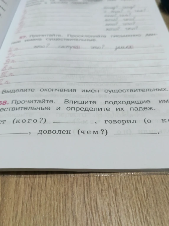 Прочитайте. Просклоняйте письменно данные имена существительные. Выделите окончания имён существительных.