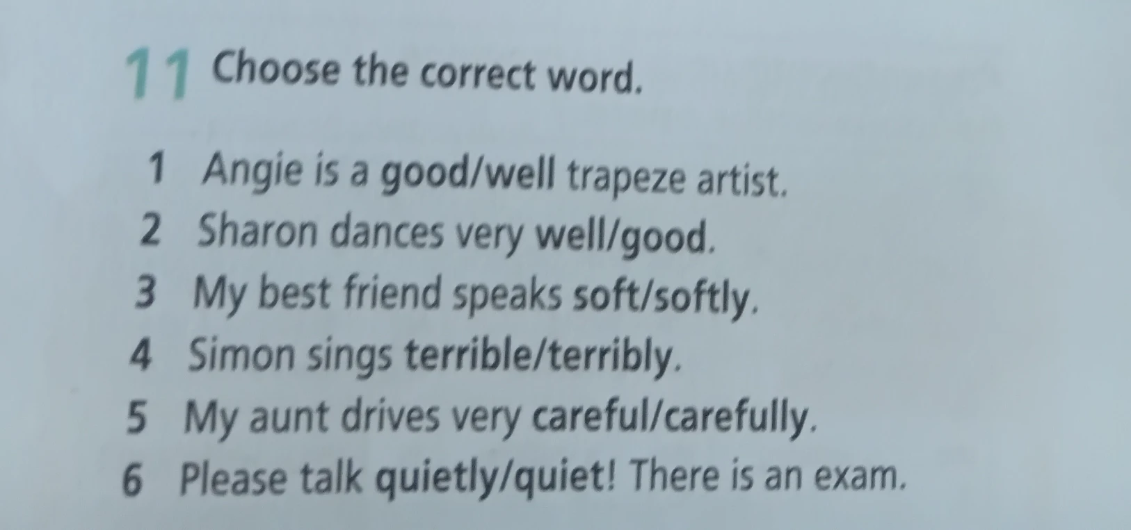 Choose the correct word. 1 Angie is a good/well trapeze artist.