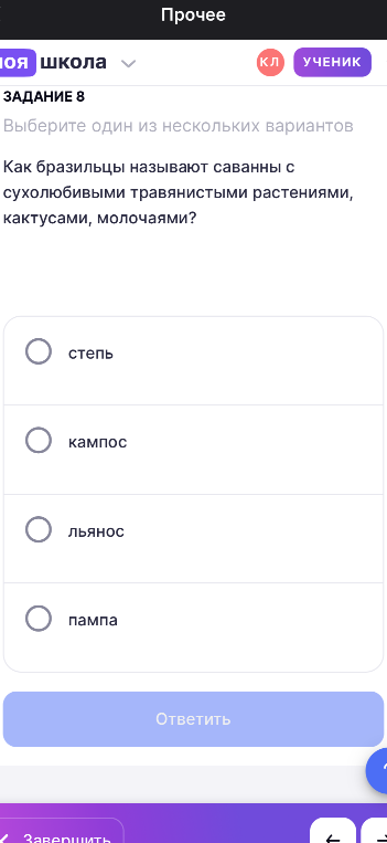 Как бразильцы называют саванны с сухолюбивыми травянистыми растениями, кактусами, молочаями?