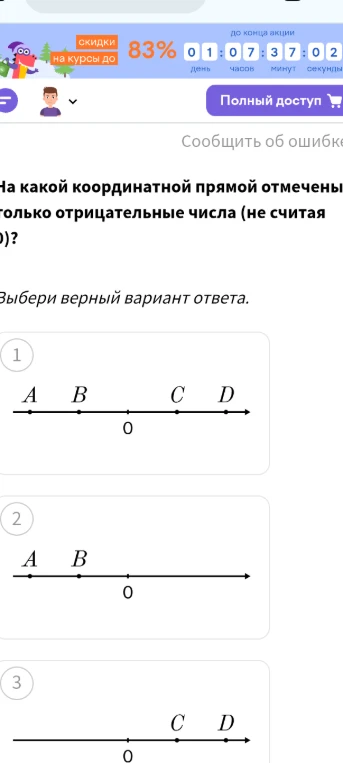 На какой координатной прямой отмечены только отрицательные числа (не считая 0)?