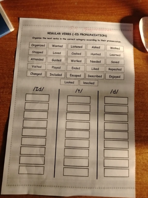 Organize the next verbs in the correct category according to their pronunciation.