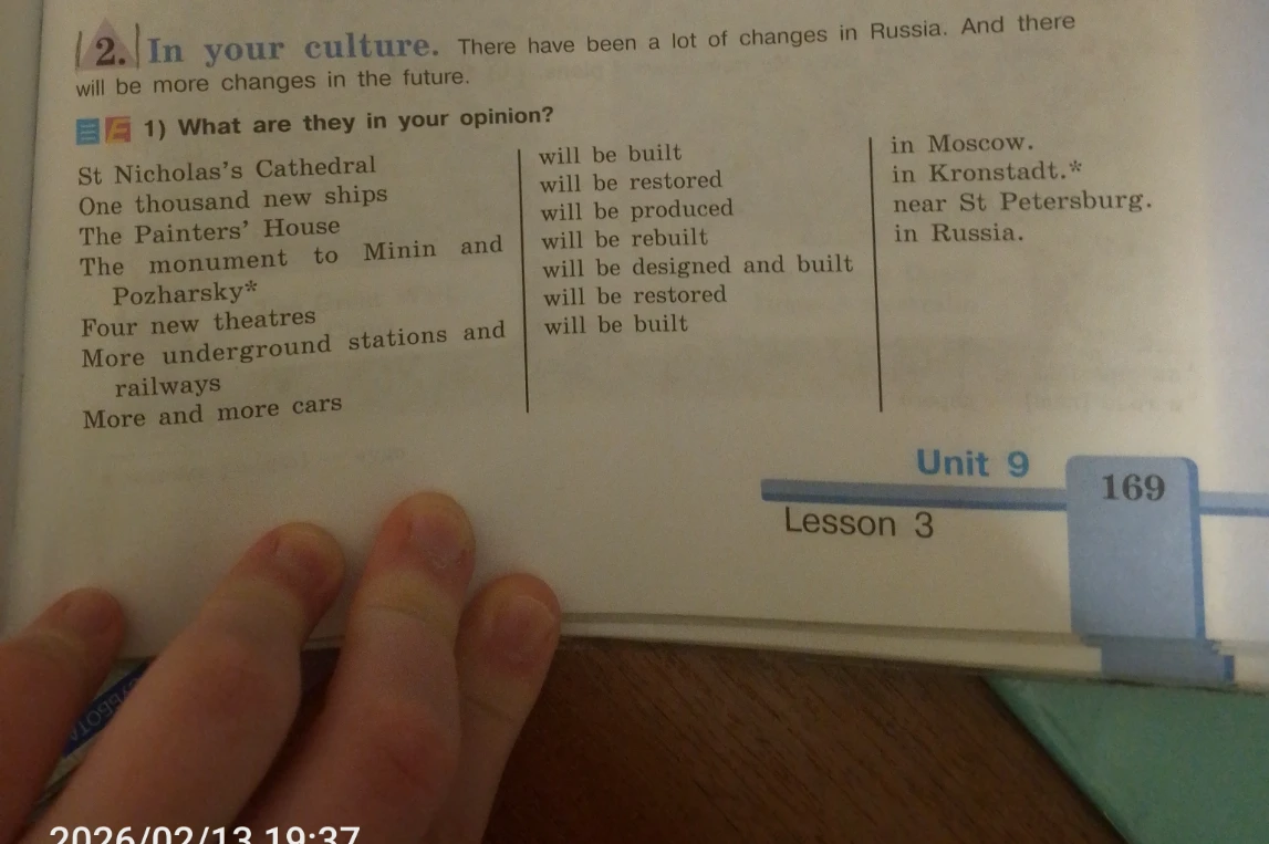 1) What are they in your opinion? (Make sentences about changes in Russia using Future Simple Passive)