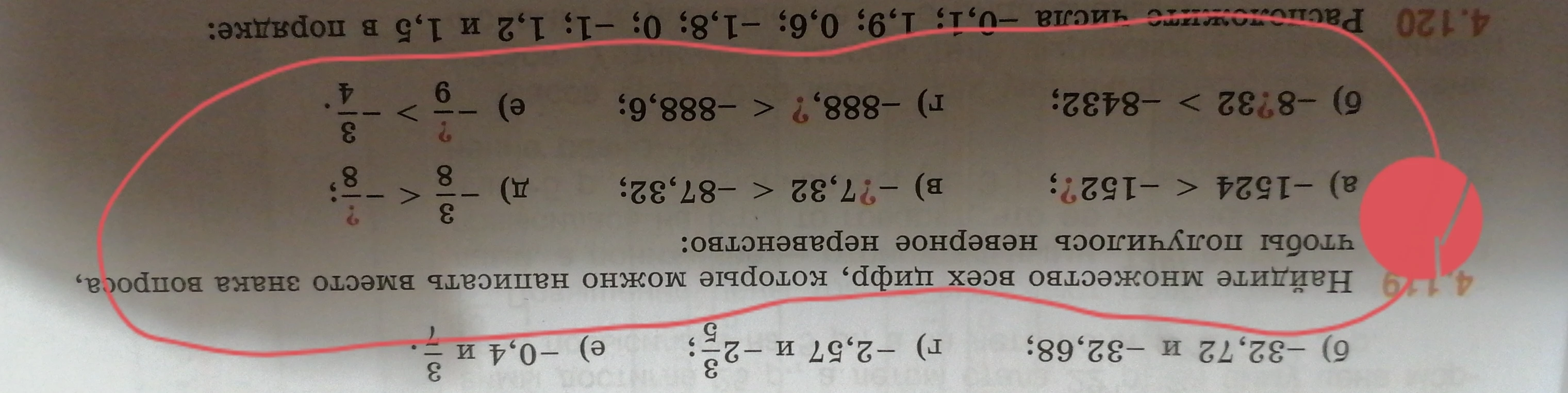4.119 Найдите множество всех цифр, которые можно написать вместо знака вопроса, чтобы получилось неверное неравенство: