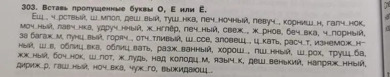 303. Вставь пропущенные буквы О, Е или Ё.