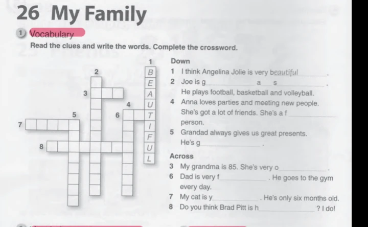 Read the clues and write the words. Complete the crossword.