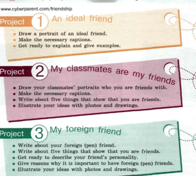 Project 1. An ideal friend. Draw a portrait of an ideal friend. Make the necessary captions. Get ready to explain and give examples.