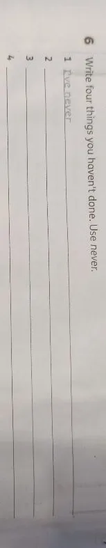 Write four things you haven't done. Use never.