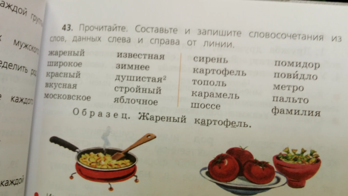 Прочитайте. Составьте и запишите словосочетания из слов, данных слева и справа от линии.