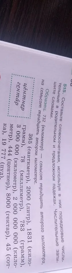 Составьте словосочетания, используя в них порядковые числительные в родительном и предложном падежах. Числительные запишите словами.