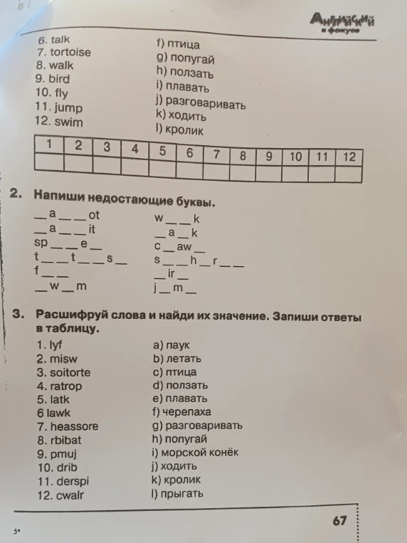 Напиши недостающие буквы. Расшифруй слова и найди их значение. Запиши ответы в таблицу.