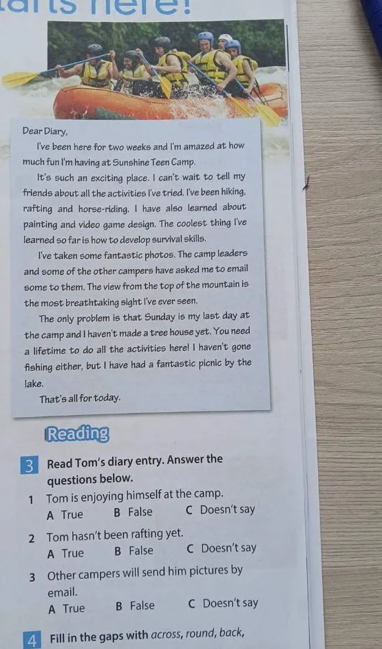 Read Tom's diary entry. Answer the questions below.