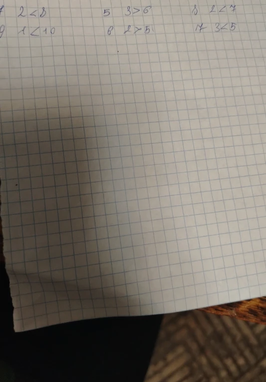 Проверьте правильность написанных неравенств: 2 < 8, 1 < 10, 3 > 6, 2 > 5, 2 < 7, 3 < 5