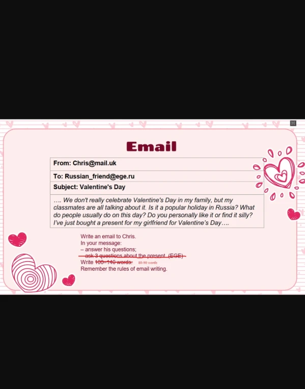Write an email to Chris. In your message: answer his questions. Write 80-90 words. Remember the rules of email writing.