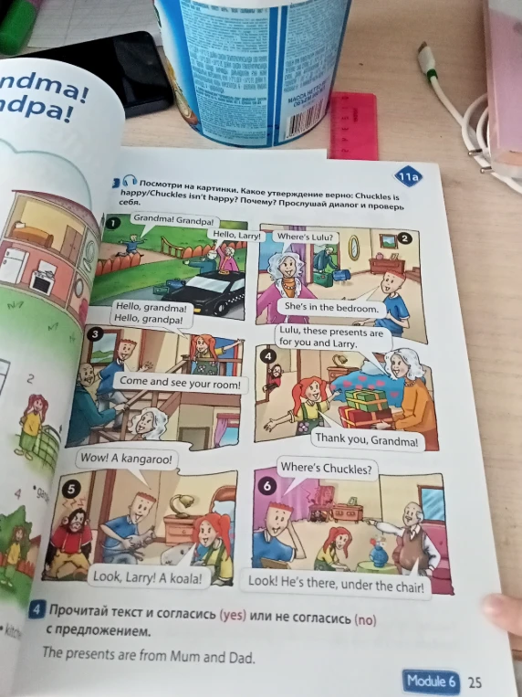 Прочитай текст и согласись (yes) или не согласись (no) с предложением: The presents are from Mum and Dad.