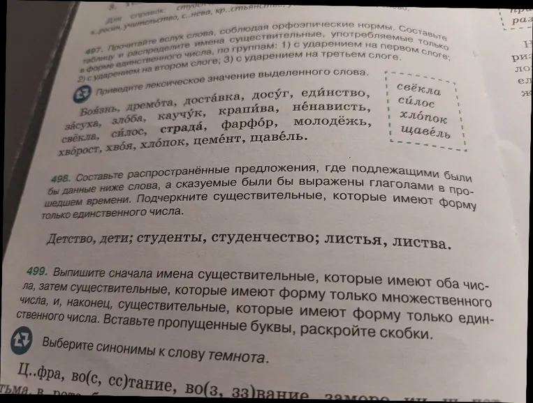 Составьте распространенные предложения, где подлежащими были бы данные ниже слова, а сказуемые были бы выражены глаголами в прошедшем времени. Подчеркните существительные, которые имеют форму только единственного числа.