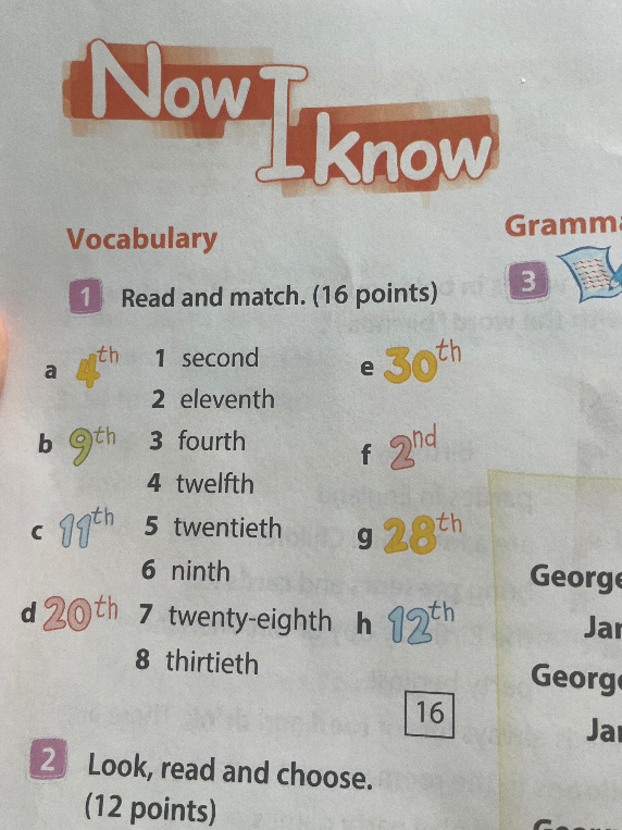 Read and match numbers with their word forms (ordinal numbers).