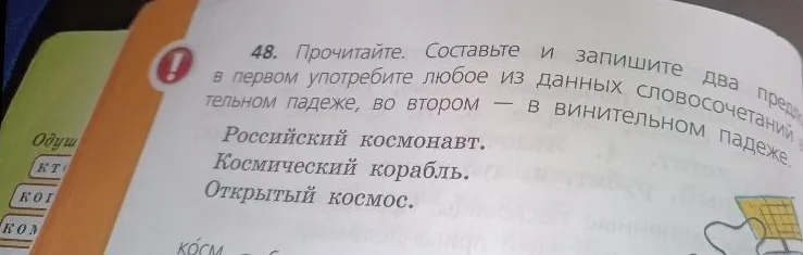 Прочитайте. Составьте и запишите два предложения: в первом употребите любое из данных словосочетаний в именительном падеже, во втором — в винительном падеже.