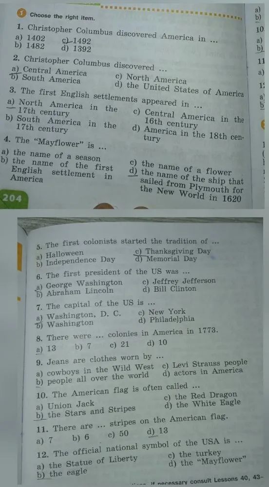 Choose the right item: 1. Christopher Columbus discovered America in ...