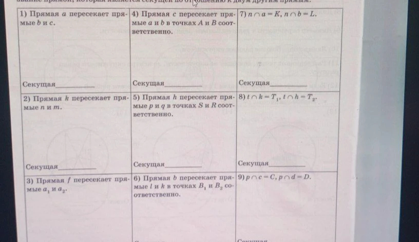 Назовите прямую, которая является секущей по отношению к двум другим прямым.