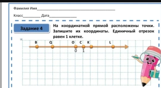 На координатной прямой расположены точки. Запишите их координаты. Единичный отрезок равен 1 клетке.