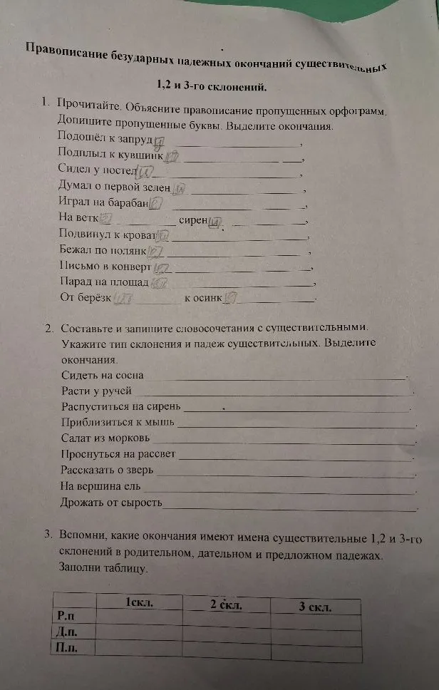 Правописание безударных падежных окончаний существительных 1, 2 и 3-го склонений.