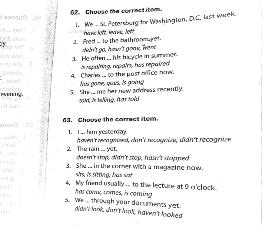 Найди слова маркеры в заданиях 62 и 63: Choose the correct item.
