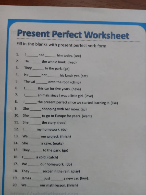 Fill in the blanks with present perfect verb form